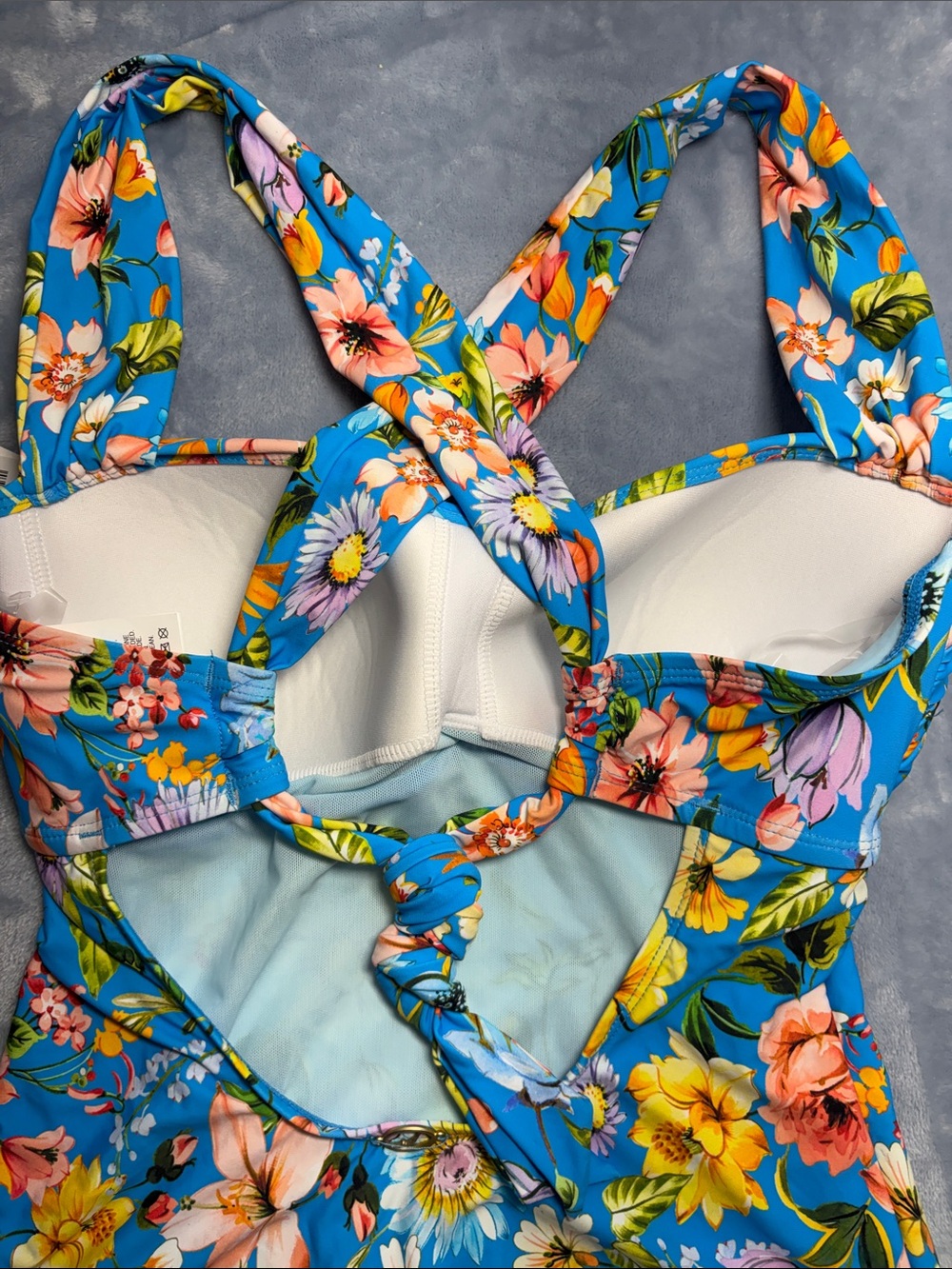 Jantzen Bright Blue Floral Cross-Back Women's One-Piece Swimsuit - Picture 5 of 7